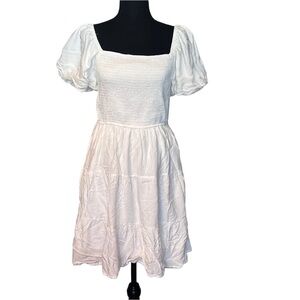 Boho Puff Sleeve Off Shoulder Smocked A Line Mini Dress Size M NWT